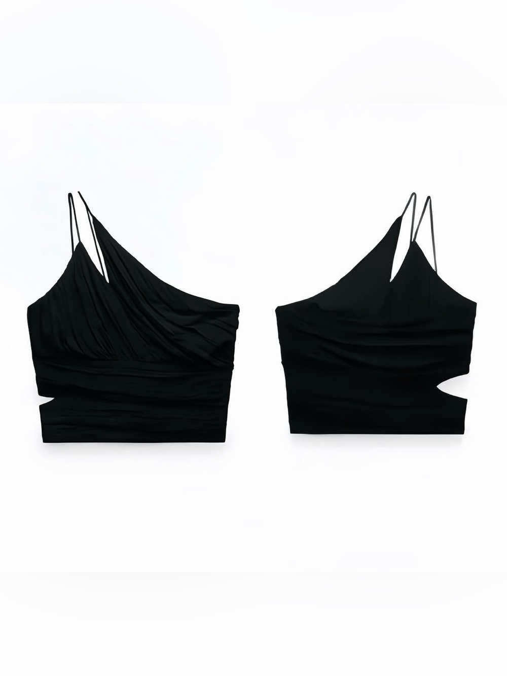 Zara NWT asymmetrical one shoulder semi cropped black top with cutout keyhole